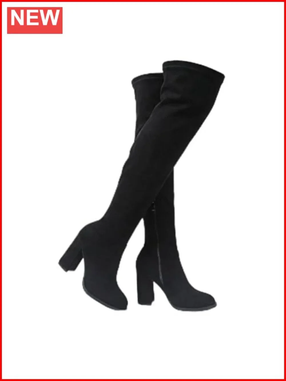 Faux Suede Over The Knee Boots Chunky Heel Side Zip Tall Boots
